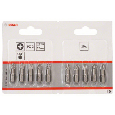 Bosch sukimo antgalių rinkinys, 10 vnt, PZ2, 25 mm