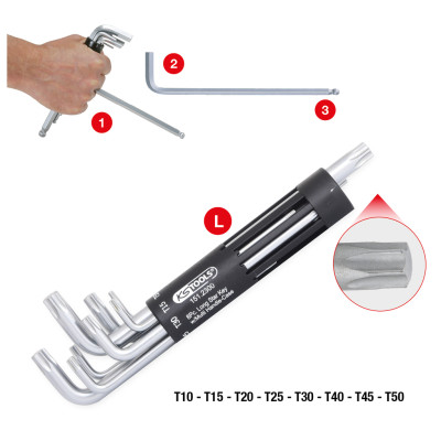 KS Tools 3-in-1 Torx-hoeksleutelset, lang, 8-delig (151.2300)