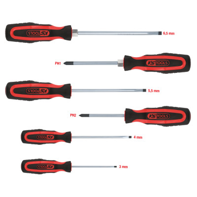 KS Tools ERGOTORQUEplus schroevendraaierset, 6-delig, sleuf, PH (159.0010)