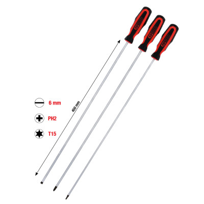 KS Tools ERGOTORQUEplus Schroevendraaierset, Platte, PH, Torx, 3-delig, extra lang (159.1270)