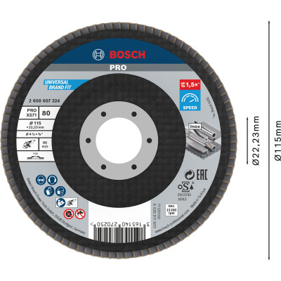 Bosch PRO X571 lamellenschijf 115 mm, G80, straight, fiberglass backing