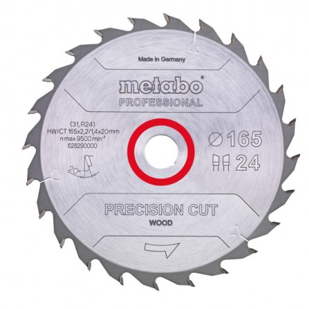 Pjovimo diskas Metabo "precision cut wood - professional", 165x20 Z42 WZ 15° (628291000)